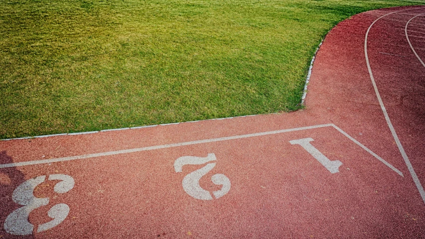 a running track with numbers painted on it, an album cover, by Anna Findlay, unsplash, lawns, profile image, william eggleston, 🚿🗝📝