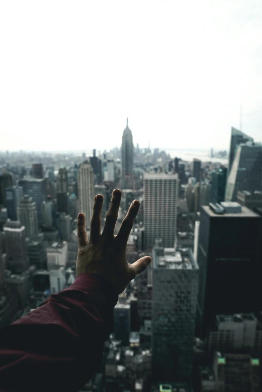 a person standing on top of a tall building, pexels contest winner, five fingers on the hand, new york backdrop, zoomed out, compassionate