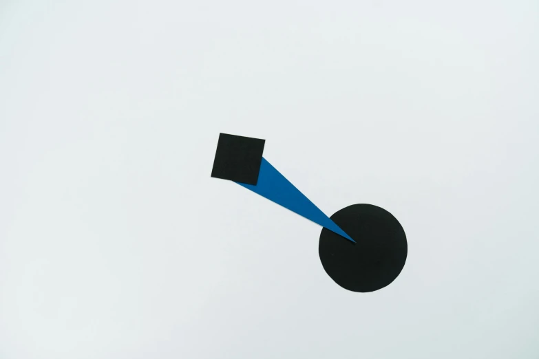 a kite that is flying in the sky, a minimalist painting, inspired by El Lissitzky, unsplash, suprematism, black and blue, black circle, 1997 ), paper cut out