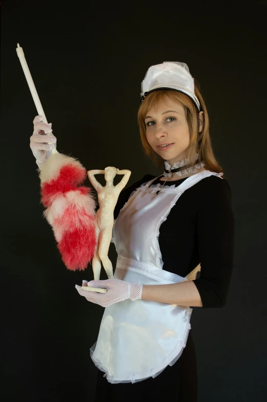 a woman dressed as a maid holding a broom, a portrait, inspired by Karl Bryullov, furry art, pvc poseable, profile picture 1024px, fennec, nurse