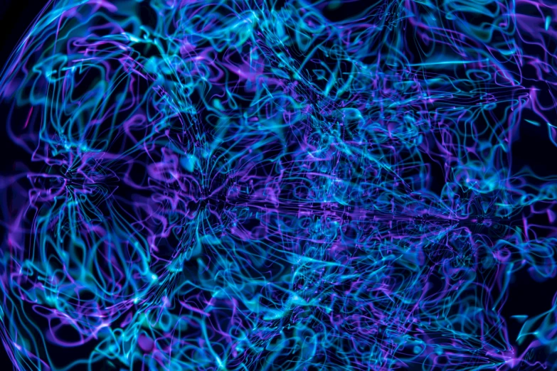 blue and purple lights on a black background, a microscopic photo, inspired by Lorentz Frölich, generative art, wires and veins, mobile wallpaper, chaotic patterns, cybernetic webs