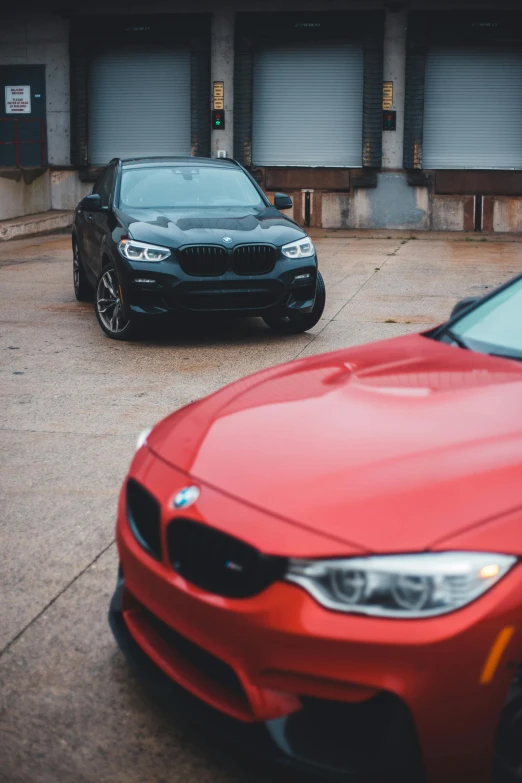 two cars parked next to each other in a parking lot, pexels contest winner, renaissance, bmw, payne's grey and venetian red, 1 / 4 headshot, 15081959 21121991 01012000 4k
