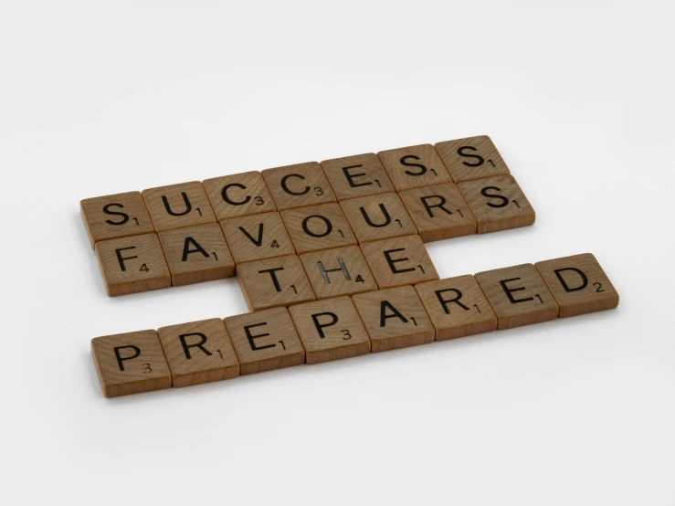 a scrabble that says success favours the prepared, a picture, inspired by Ian Hamilton Finlay, pexels, happening, avatar image, official product photo, panel, 1 8