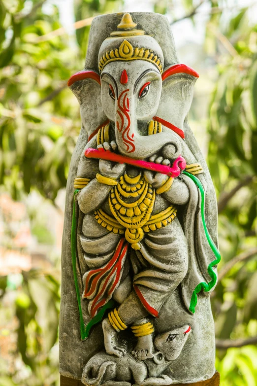 a close up of a statue of an elephant, white haired deity, multi - coloured, hand carved, grey