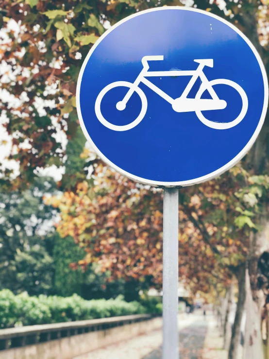 a blue sign with a white bicycle on it, unsplash, digital image, close photo, video footage, outdoor photo