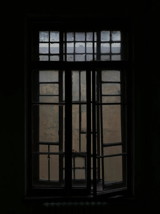 a dark room with a window and a radiator, an album cover, inspired by Katia Chausheva, broken-stained-glass, full frame image, window ( city ), shanghai