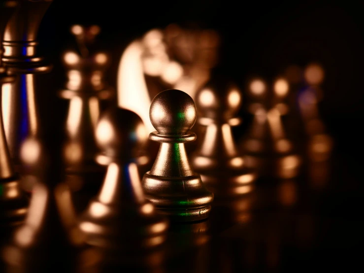 a group of chess pieces sitting on top of a table, a picture, by Adam Marczyński, glowing with silver light, thumbnail, ((sharp focus))