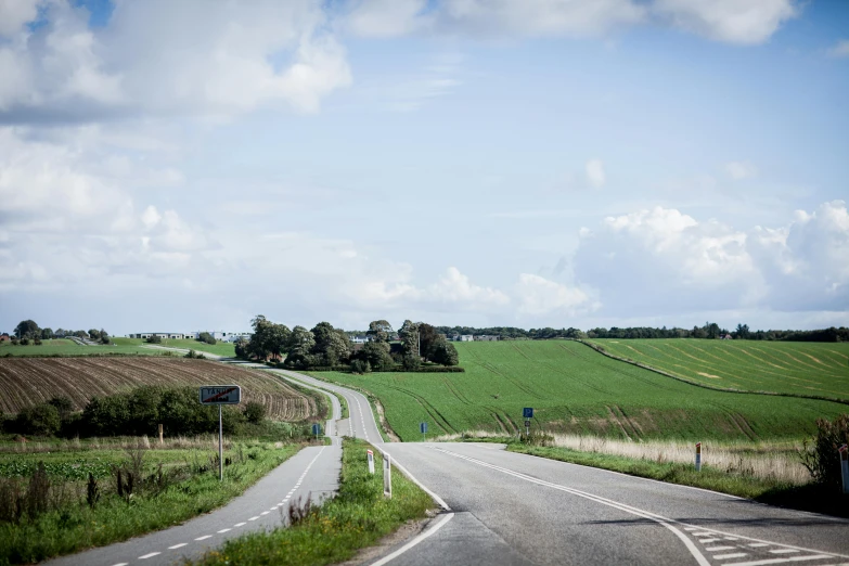 an empty country road on a sunny day, by Jesper Knudsen, unsplash, regionalism, fields in foreground, in dunwall, summer street, uncropped