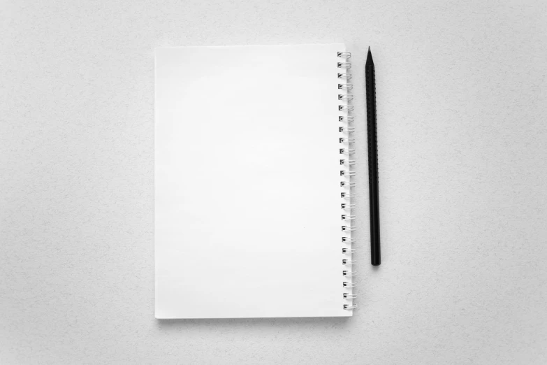a notepad with a pencil on top of it, a pencil sketch, by Karl Buesgen, unsplash, minimalism, white and black, background image, product introduction photo, !pencil