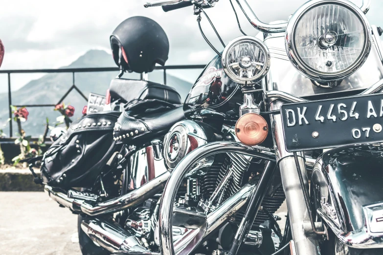 a couple of motorcycles parked next to each other, pexels contest winner, photorealism, wearing an elaborate helmet, harley davidson motorbike, on a bright day, manly