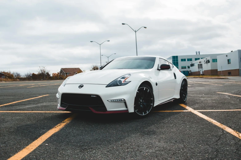 a white sports car parked in a parking lot, pexels contest winner, avatar image, samurai vinyl wrap, instagram photo, medium wide front shot