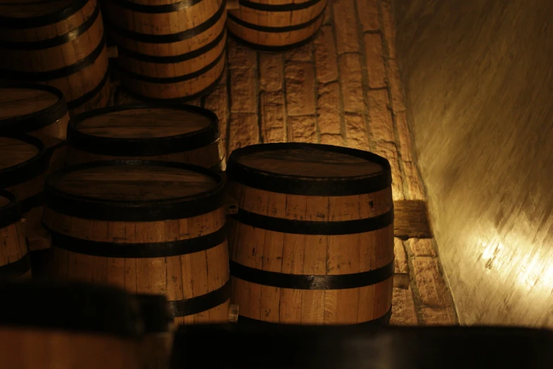 a bunch of wooden barrels stacked on top of each other, well contoured smooth fair walls, profile image, rich lighting, rum