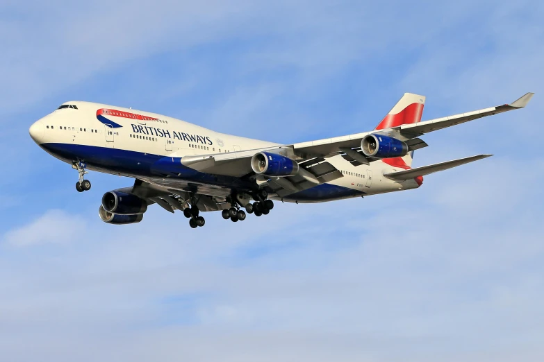 a large jetliner flying through a blue sky, a picture, by Paul Bird, shutterstock, queen elizabeth, landing gear, 8 k -, van