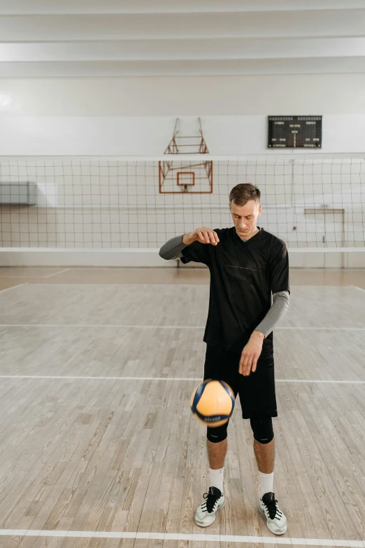 a man standing on a basketball court holding a ball, volleyball, jovana rikalo, multi-part, square