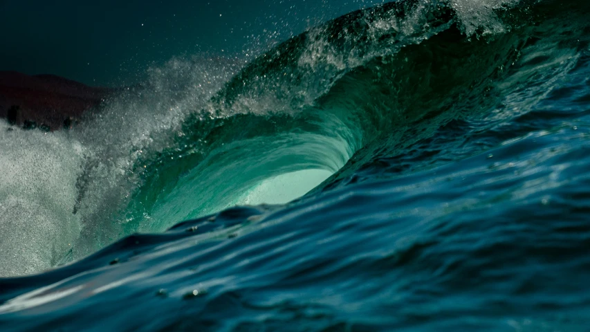 a man riding a wave on top of a surfboard, by Peter Churcher, pexels contest winner, renaissance, looking through a portal, greenish blue tones, dynamic closeup, deep colour