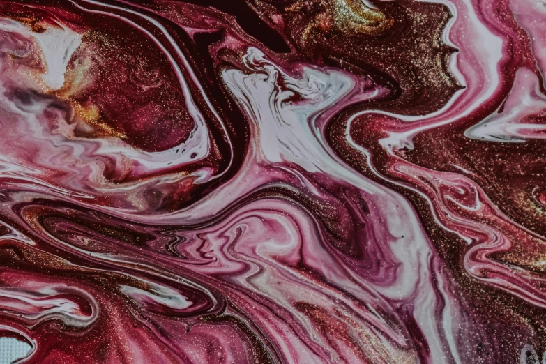 a close up of a painting on a piece of paper, a detailed painting, inspired by Julian Schnabel, trending on pexels, chocolate river, marbling, maroon, illustration iridescent