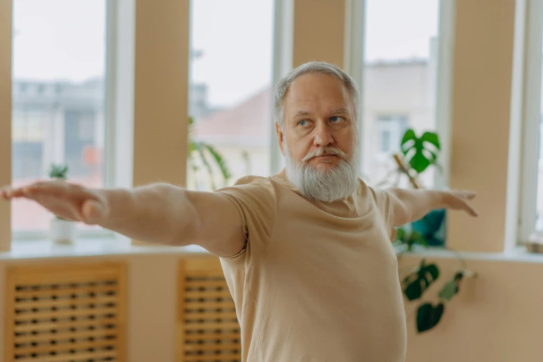 a man that is standing in front of a window, stretch, older male, avatar image