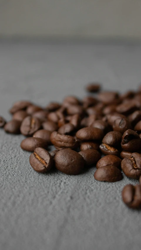 a pile of coffee beans sitting on top of a table, by Yasushi Sugiyama, pexels, photorealism, on grey background, brown:-2, round-cropped, a brightly coloured