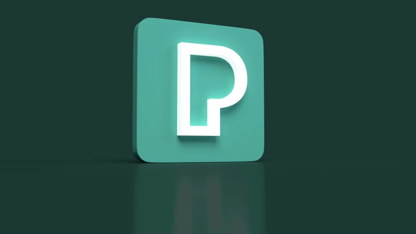 a green square with the letter p on it, a 3D render, trending on pexels, billboard image, teal, app icon, pictoplasma