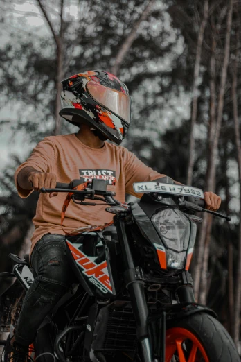 a man riding on the back of a motorcycle, inspired by Alex Petruk APe, pexels contest winner, gray and orange colours, fullface, profile image, sport