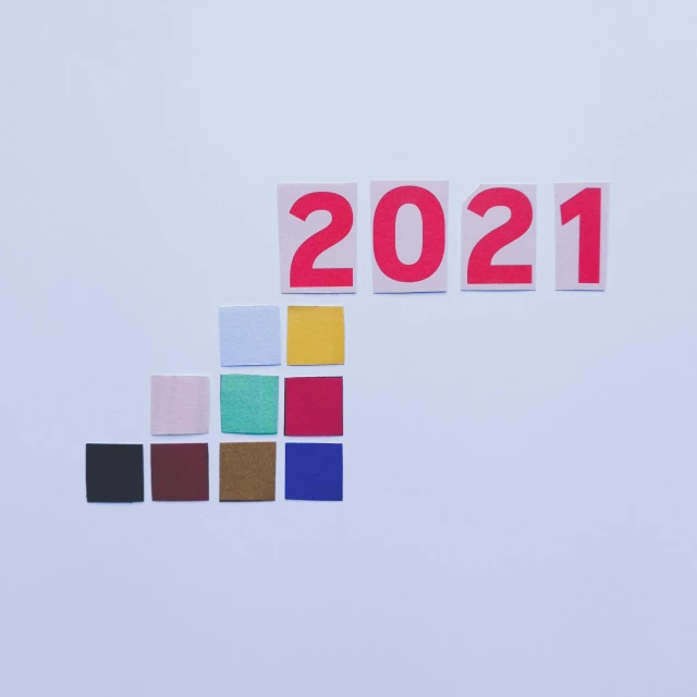 a piece of paper with the number 2021 cut out of it, a picture, trending on pexels, color field, some square paintings, set against a white background, 15081959 21121991 01012000 4k, paintchips