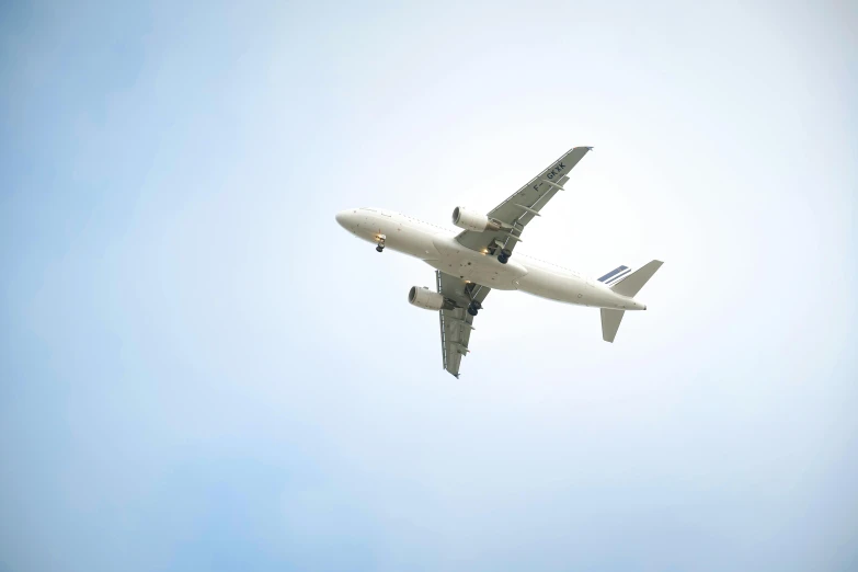 a large jetliner flying through a blue sky, pexels contest winner, figuration libre, white, fine fiberglass, 1 5 0 4, rectangle