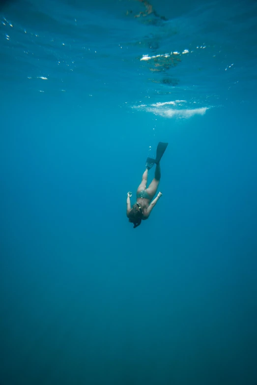a person swimming in a body of water, by Jessie Algie, unsplash, show from below, tourist photo, scuba diving, 2 5 yo