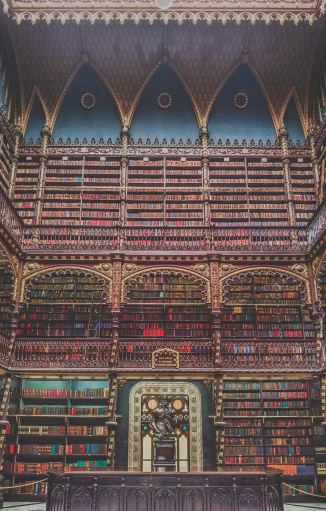 a large room filled with lots of books, an album cover, by Alexander Bogen, unsplash contest winner, quito school, neo - gothic architecture, colorful warcraft architecture, profile image, album photo