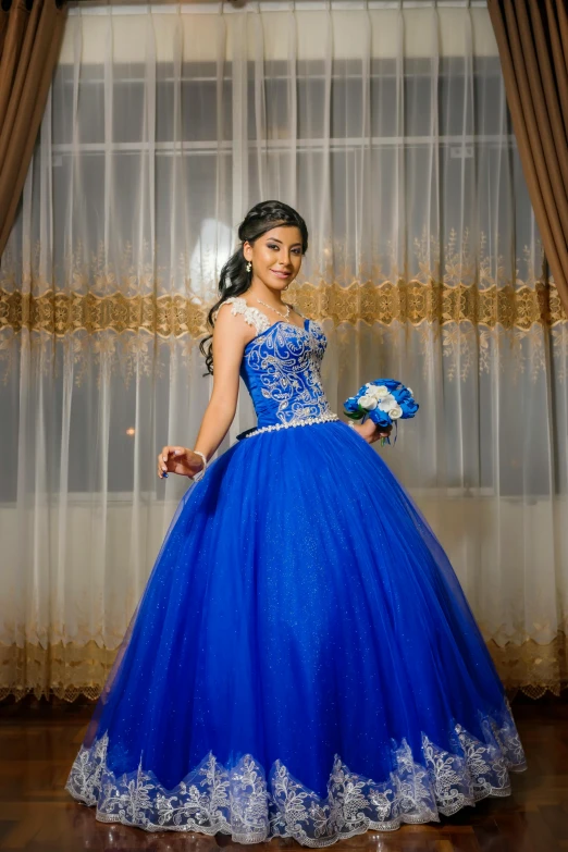 a woman in a blue dress posing for a picture, crown and gown, interior photography, khyzyl saleem, slide show