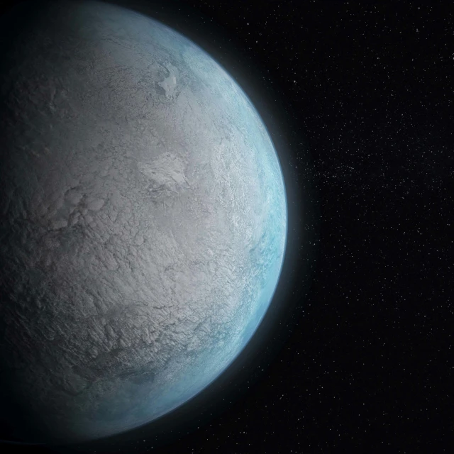 a blue planet with a star in the background, an illustration of, by Ryan Pancoast, cryo engine, frozen ii movie still, on a gray background, from the mandalorian (2019)