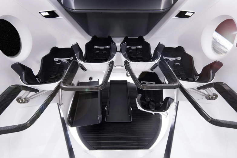 a view of the inside of an airplane, inspired by Zaha Hadid, hypermodernism, tesla dune buggy, detailed shot legs-up, top boat racing simulator, trending on dezeen