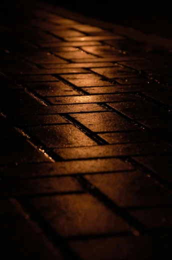 a fire hydrant sitting on the side of a road, an album cover, by Jacob Toorenvliet, tonalism, bricks, floor texture, evening lights, brown