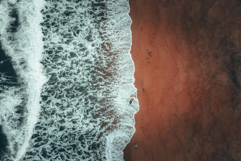 a large body of water next to a sandy beach, by Eglon van der Neer, pexels contest winner, bloody ocean, not a messenger from above, red sand, vertical wallpaper