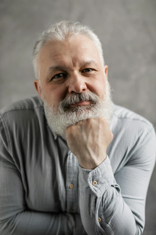 a close up of a person with a beard, some grey hair, confident relaxed pose, andrey surnov, bill rizer