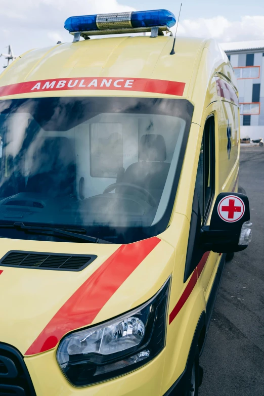 an ambulance is parked in a parking lot, by Adam Marczyński, pexels, avatar image, 15081959 21121991 01012000 4k, bottom angle, ilustration