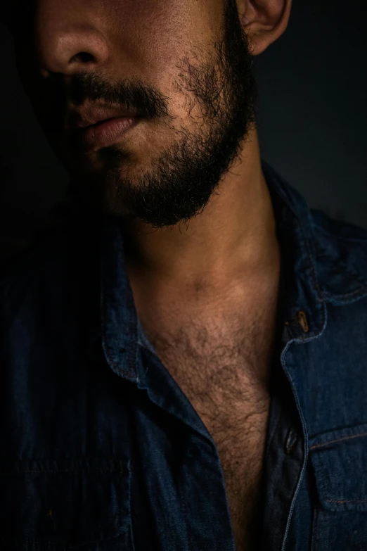 a close up of a man wearing a hat, an album cover, by Adam Dario Keel, trending on pexels, hairy chest and hairy body, underexposed, wearing a camisole, (night)