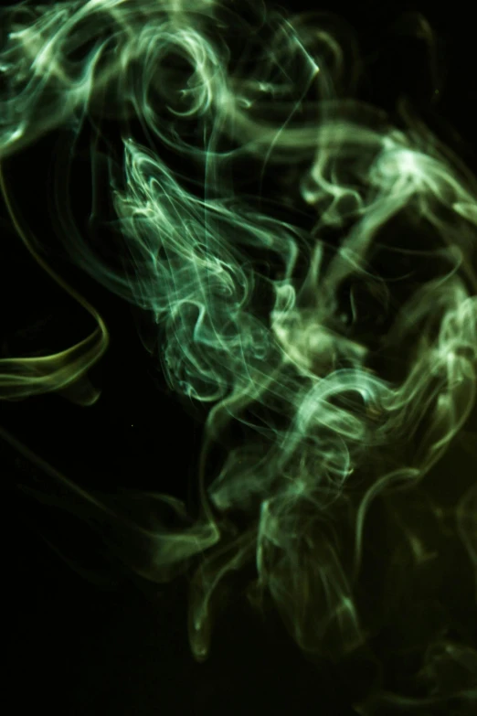 a close up of smoke on a black background, by Matt Cavotta, pexels, green lines, viscous volumetric smoke, praying with tobacco, swirls