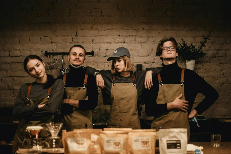 a group of people standing next to each other, by Emma Andijewska, pexels contest winner, arbeitsrat für kunst, celebration of coffee products, neo kyiv, frontal shot, portrait of gigachad