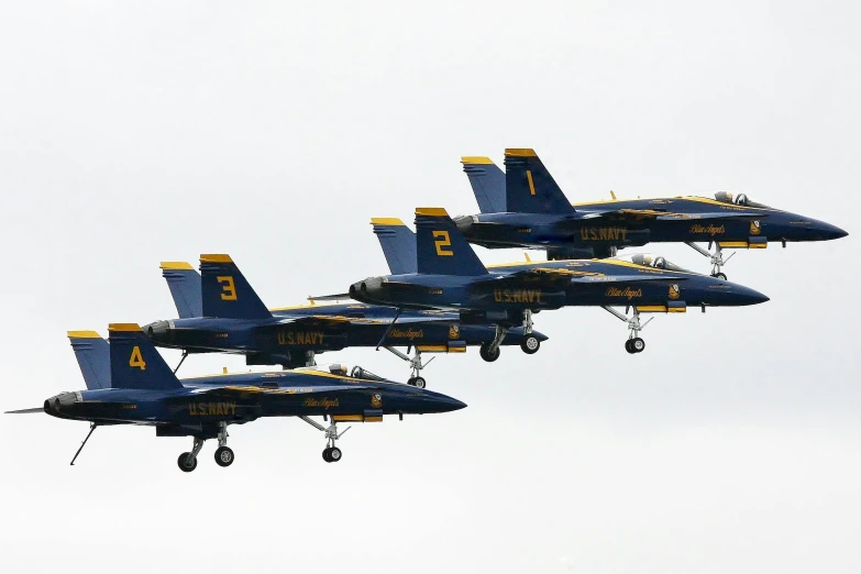 a group of fighter jets flying in formation, by Carey Morris, blue and gold, slide show, louisiana, usa-sep 20