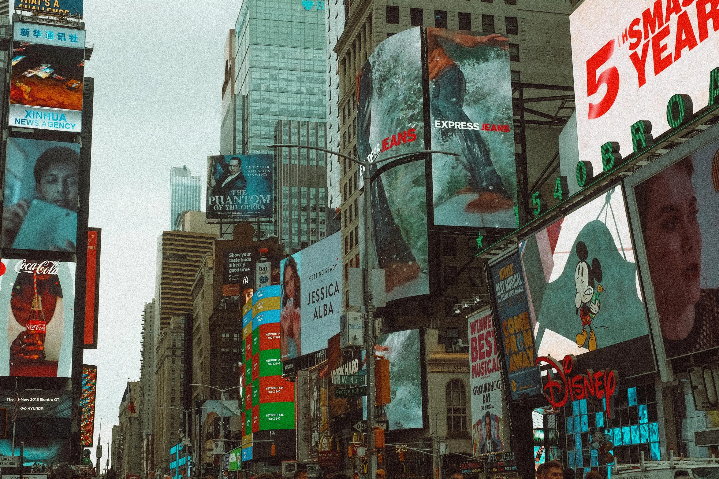 a busy city street filled with lots of billboards, a picture, pexels contest winner, post apocalyptic new york, digital banner, gif, fashionable