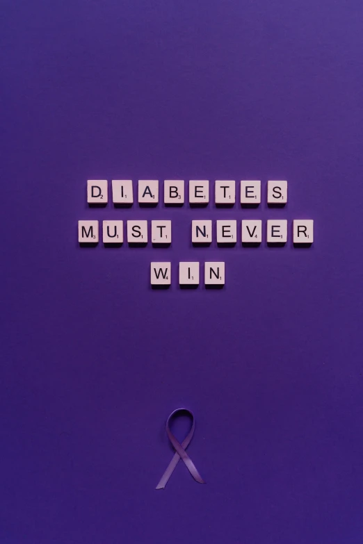 the words diabetes must never win on a purple background, a poster, pexels contest winner, 2 5 6 x 2 5 6, white ribbon, photo pinterest, infinite