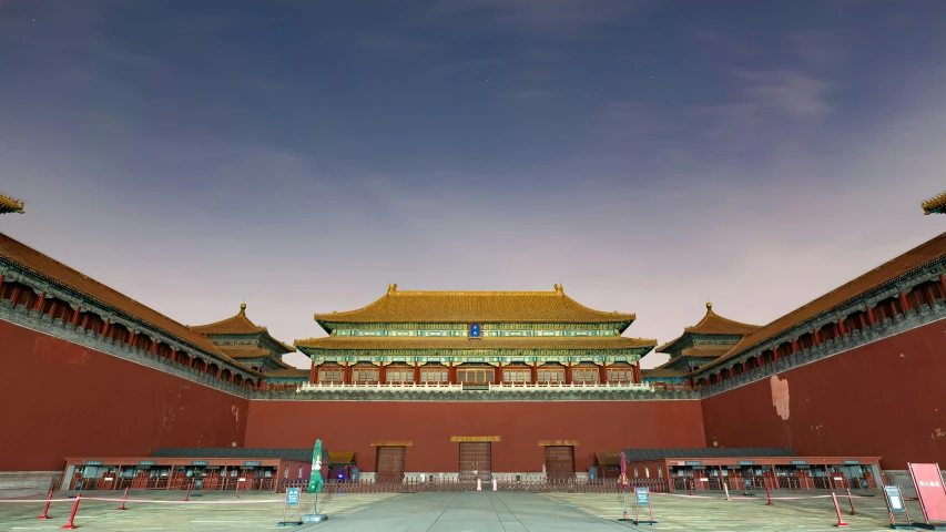 a group of people standing in front of a building, inspired by Fei Danxu, pexels contest winner, hyperrealism, the forbidden city, james turrell, square, (night)