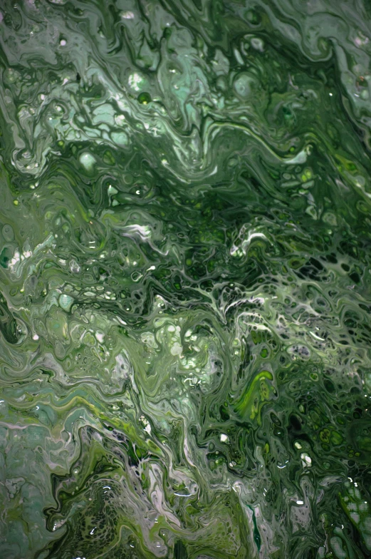 a close up of the surface of a body of water, inspired by Art Green, abstract art, it\'s name is greeny, made of liquid metal and marble, looking happy, green mane
