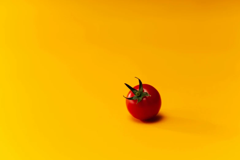 a single tomato on a yellow background, unsplash, 🦩🪐🐞👩🏻🦳, photo taken with sony a7r, minimalissimo, competition winning