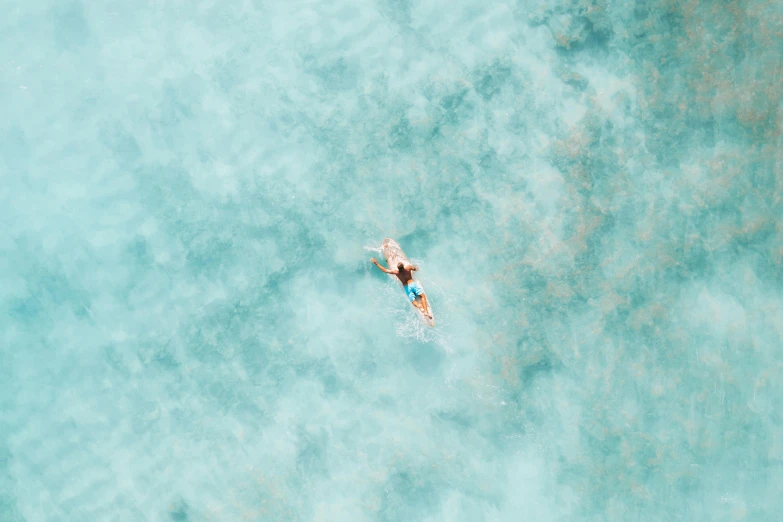 a person floating in the ocean on a surfboard, pexels contest winner, minimalism, helicopter view, aquamarine, an angel, on a hot australian day