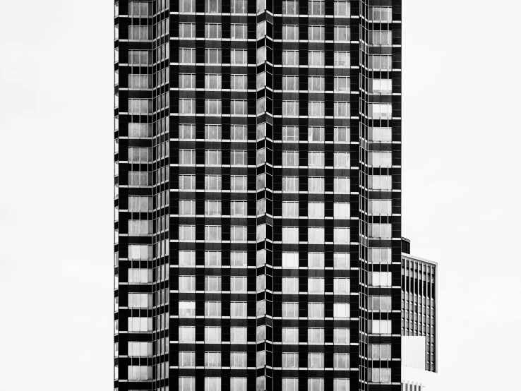 a black and white photo of a tall building, a stipple, inspired by Ned M. Seidler, unsplash, wim crouwel, highly detailed architecture, front view 2 0 0 0, geometric