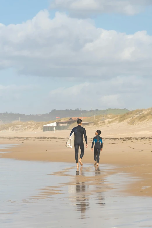 a man and a boy are walking on the beach, by Nina Hamnett, unsplash, surfing, manuka, slide show, village