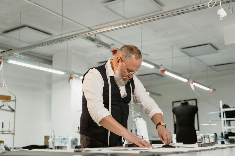 a man that is standing in a room, a silk screen, garments, foster and partners, avatar image, small manufacture