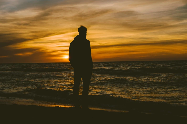 a person standing on a beach at sunset, profile image, sad men, rex orange county, profile picture