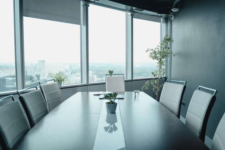 a conference room with a view of a city, a portrait, unsplash, hurufiyya, 120 degree view, full daylight, closeup - view, grey
